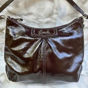 COACH Dark Brown/Burgundy Patent Leather Crossbody Bag NWT Silver-Tone Hardware